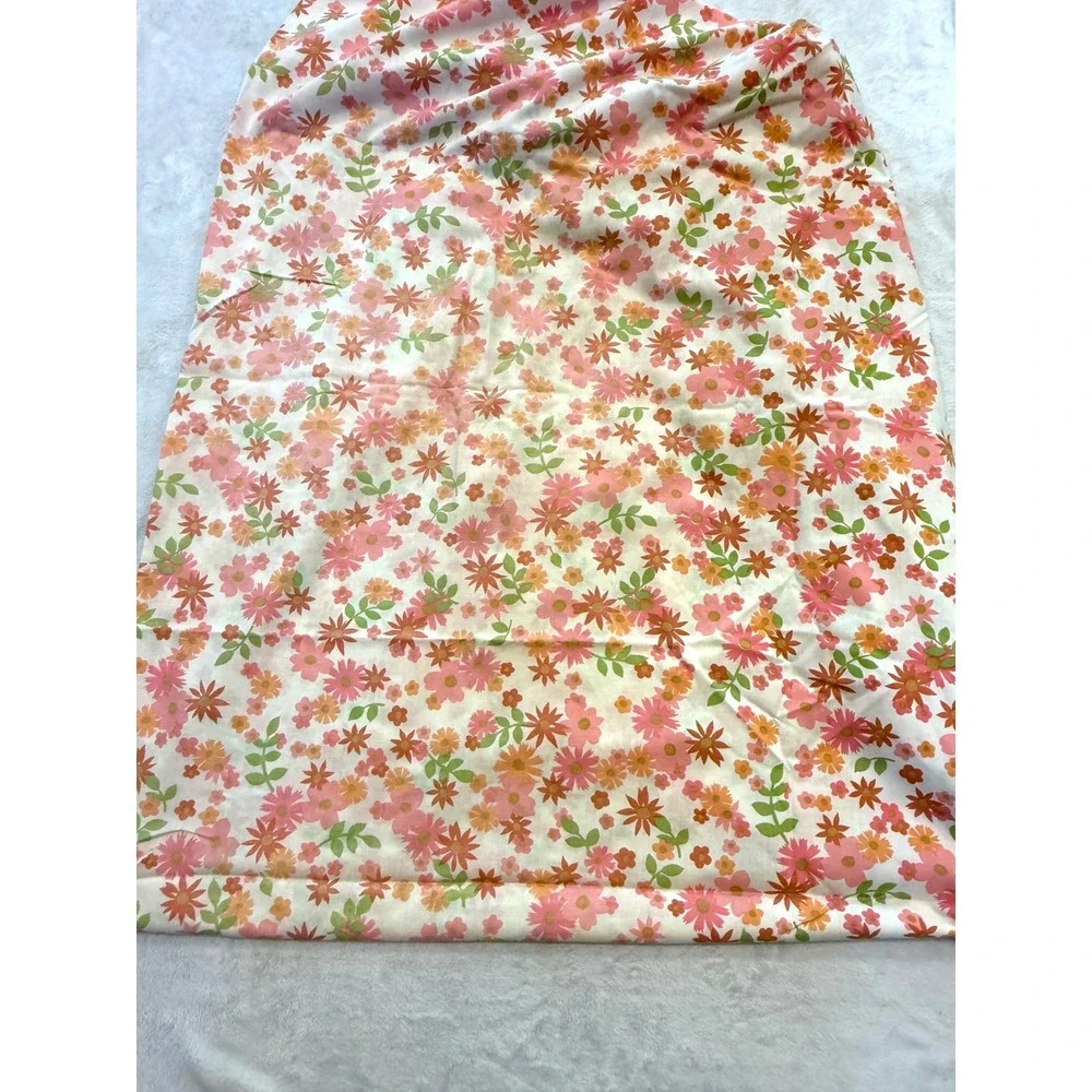 Vintage Sears Perma-Prest Floral Full Fitted Sheet and 2 Pillowcases Pink Orange
